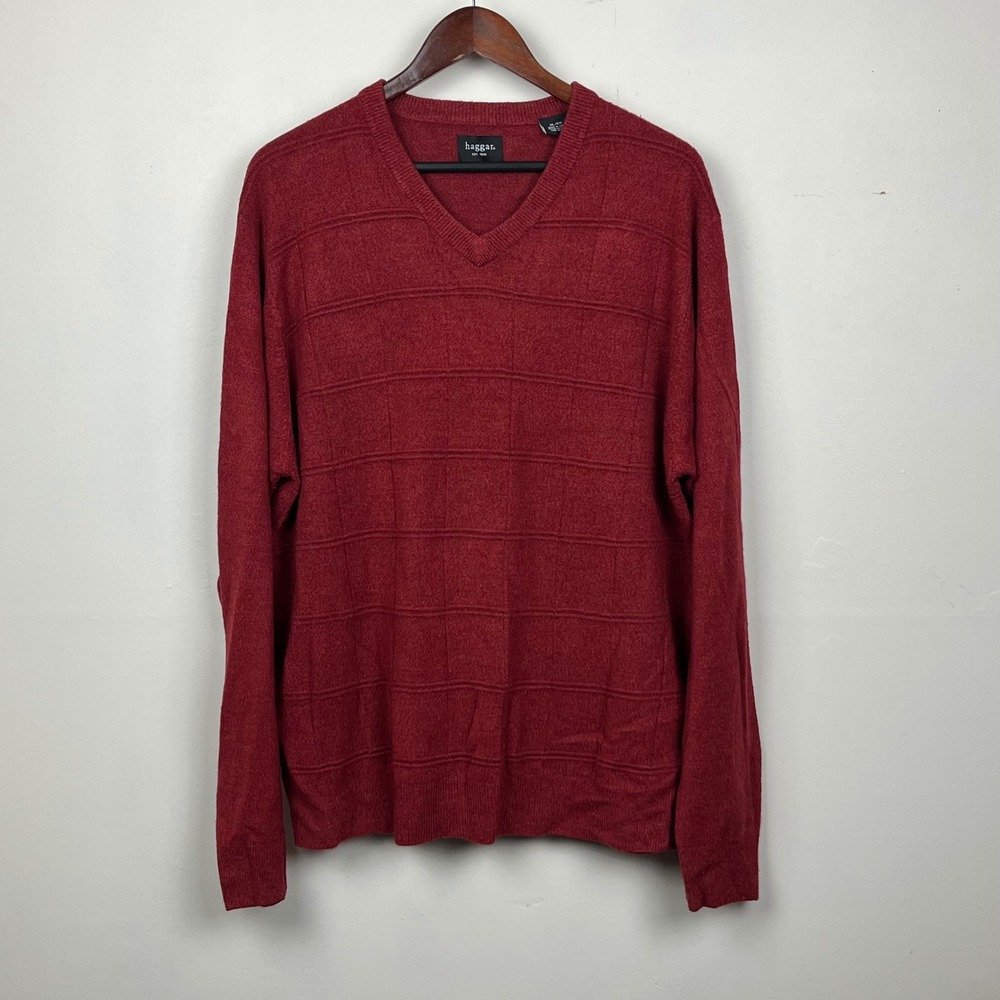 Haggar V-Neck Sweater XL Red Grandpacore Corporate Chic HA021603